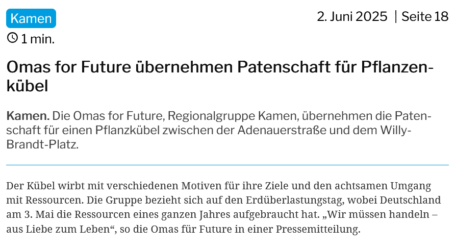 PflanzkuebelcHellweger Anzeiger 2025 05 02 - Omas for Future